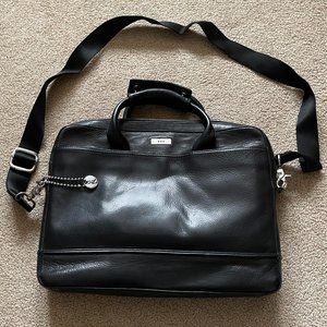John Varvatos Star USA Black Leather Workbag Briefcase